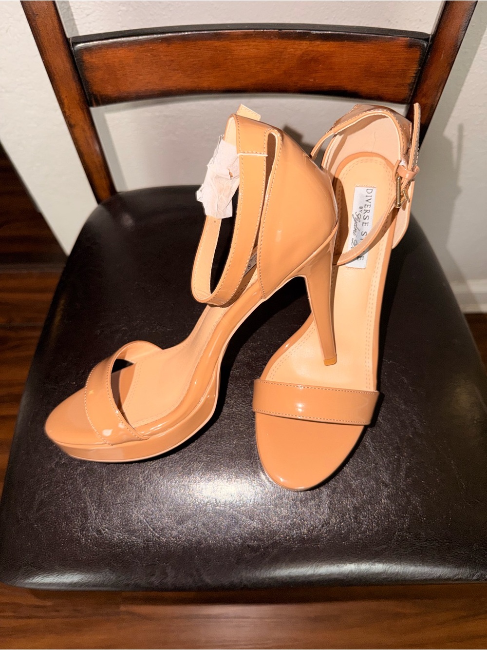 Diverse Styles Patent Leather Ankle-Strap Heels in Nude (Oatmeal) color